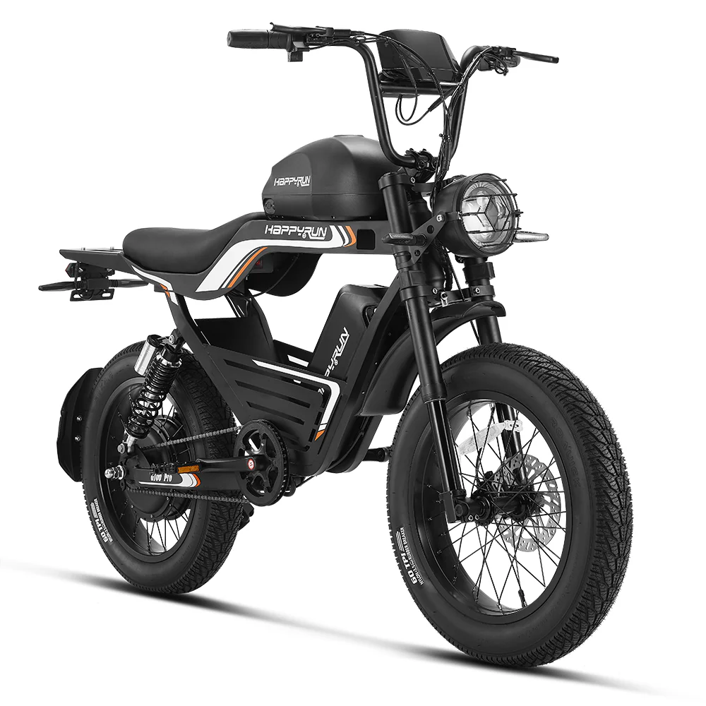 G100pro-black-electric-bike-happyrun-product Happyrun Tank G100 Pro 6000W Electric Bike – High-Voltage E-Moto Specs - Image 1